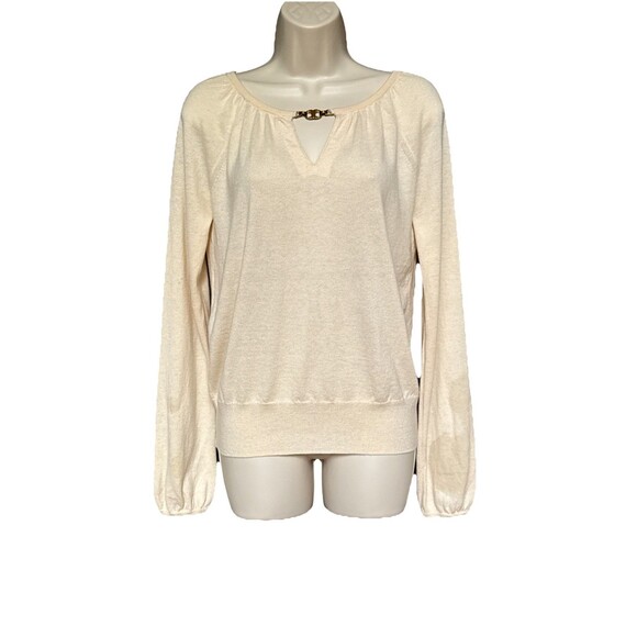 Tory Burch Gemini Size Small Link 100% Cashmere Cream Sweater $325 Logo - Picture 3 of 15
